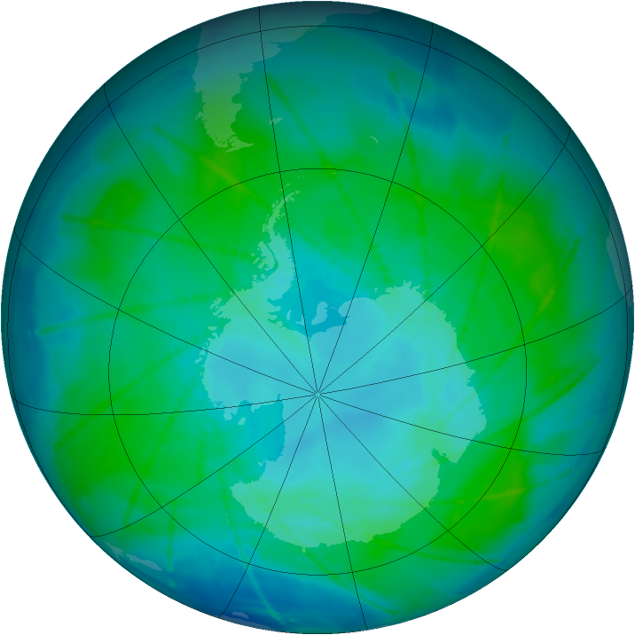 Antarctic ozone map for 13 January 2011